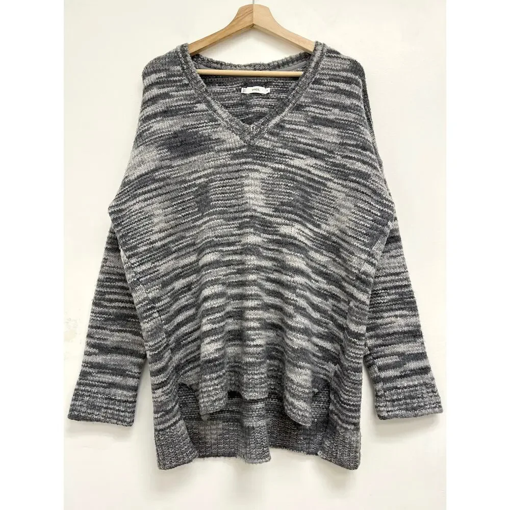 Vince Wool-Silk Oversized Drop-Shoulder V-Neck Space-Dye Knit Cozy Sweater - Med